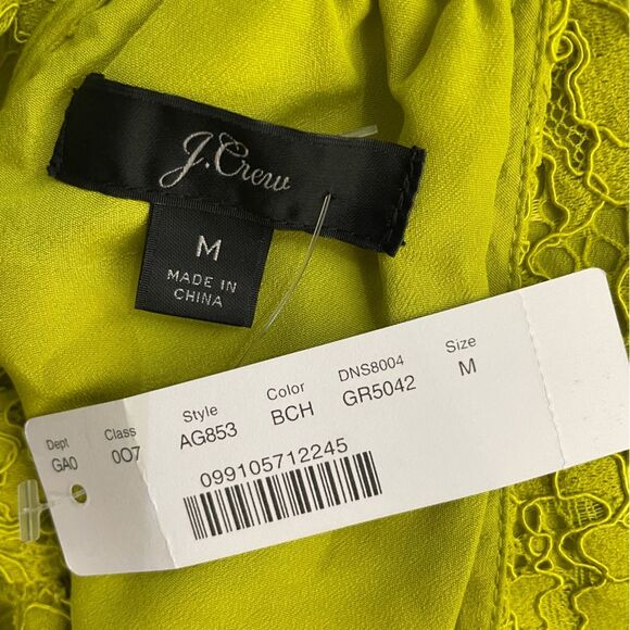 J Crew Tie Neck Sleeveless Lace Top‎ Chartreuse Scalloped Eyelash Hem Size M NEW - Picture 9 of 9